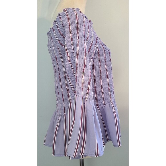 Candie's XL Purple Pop Stripe Smocked Marilyn Top Milk Maid Bell Sleeve Ruffle - Picture 4 of 12